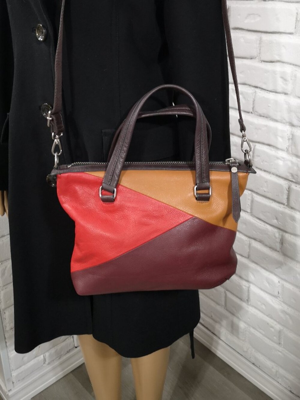 Fossil Dawson Leather Satchel Handbag Multi Colored Patchwork Lined (No Key) - Picture 3 of 12
